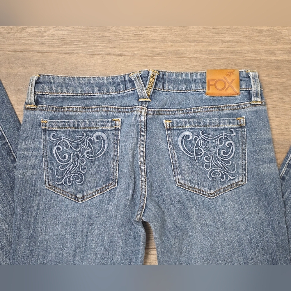 Fox Racing Y2K Womens Jeans Size 5 Lowrise Bootcut Medium Wash Moto Grunge - Picture 2 of 12